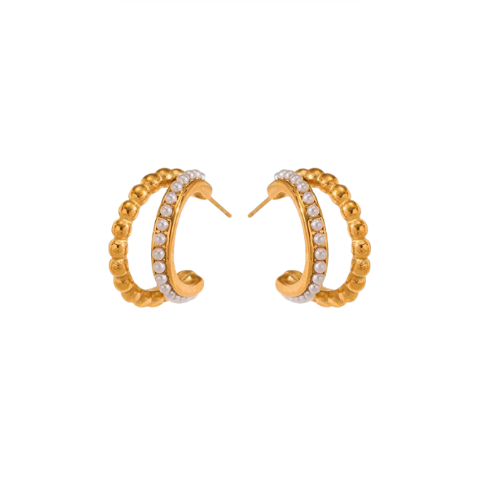 Golden Pearl Double Hoop Earrings - Earrings - 18k Gold Plated Waterproof Jewellery - Collection 9
