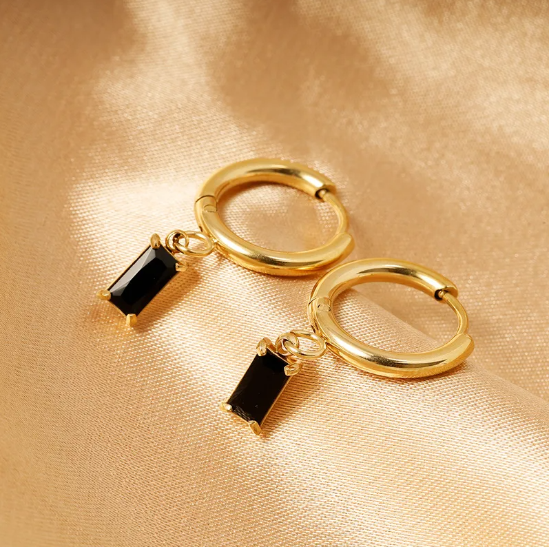 Golden Crystal Drop Hoop Earrings - Earrings - 18k Gold Plated Waterproof Jewellery - Collection 9