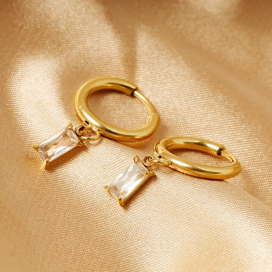 Golden Crystal Drop Hoop Earrings - Earrings - 18k Gold Plated Waterproof Jewellery - Collection 9