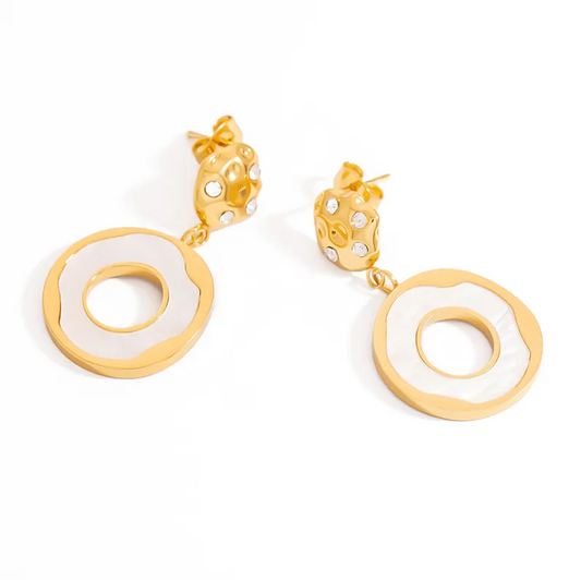 Golden Crystal Circle Drop Earrings - Earrings - 18k Gold Plated Waterproof Jewellery - Collection 9
