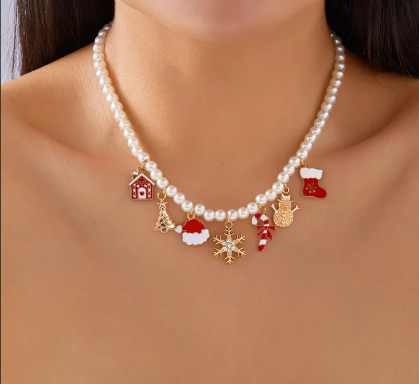 Pearl Chain Christmas Charm Necklace - Necklaces - 18k Gold Plated Waterproof Jewellery - Collection 9