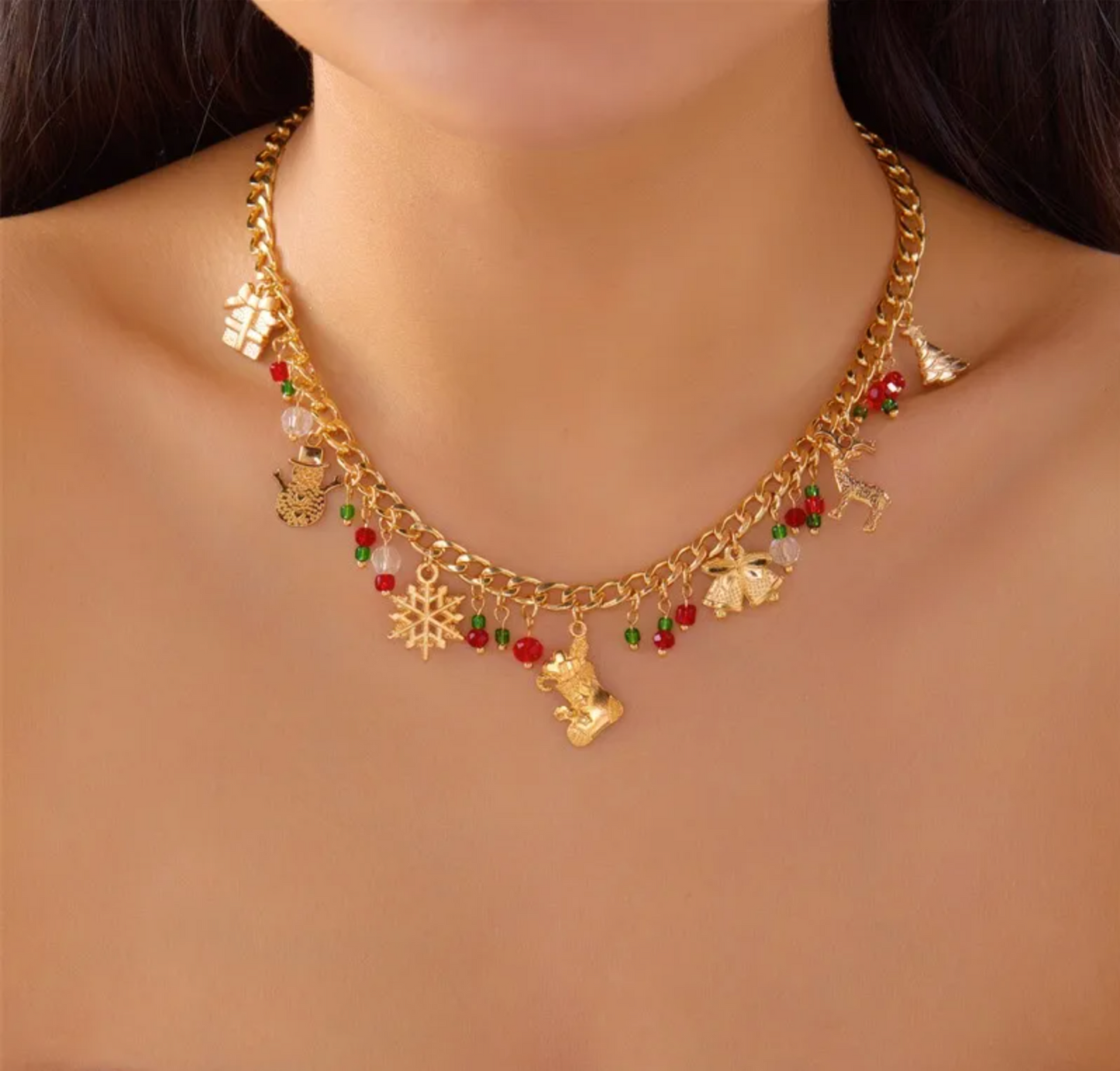 Curb Chain Christmas Charm Necklace - Necklaces - 18k Gold Plated Waterproof Jewellery - Collection 9