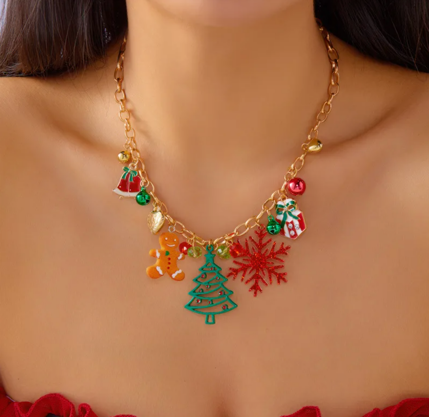 Gingerbread & Snowflake Christmas Necklace - Necklaces - 18k Gold Plated Waterproof Jewellery - Collection 9
