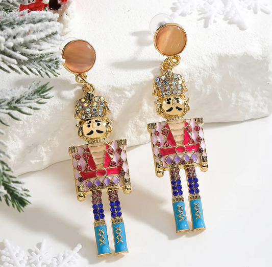 Enamel Nutcracker Soldier Drop Earrings - Earrings - 18k Gold Plated Waterproof Jewellery - Collection 9