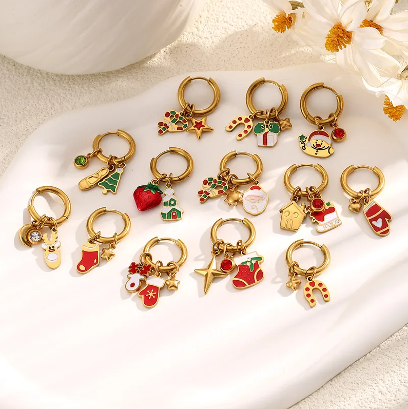 Christmas Charm Hoop Earrings Pair - Earrings - 18k Gold Plated Waterproof Jewellery - Collection 9
