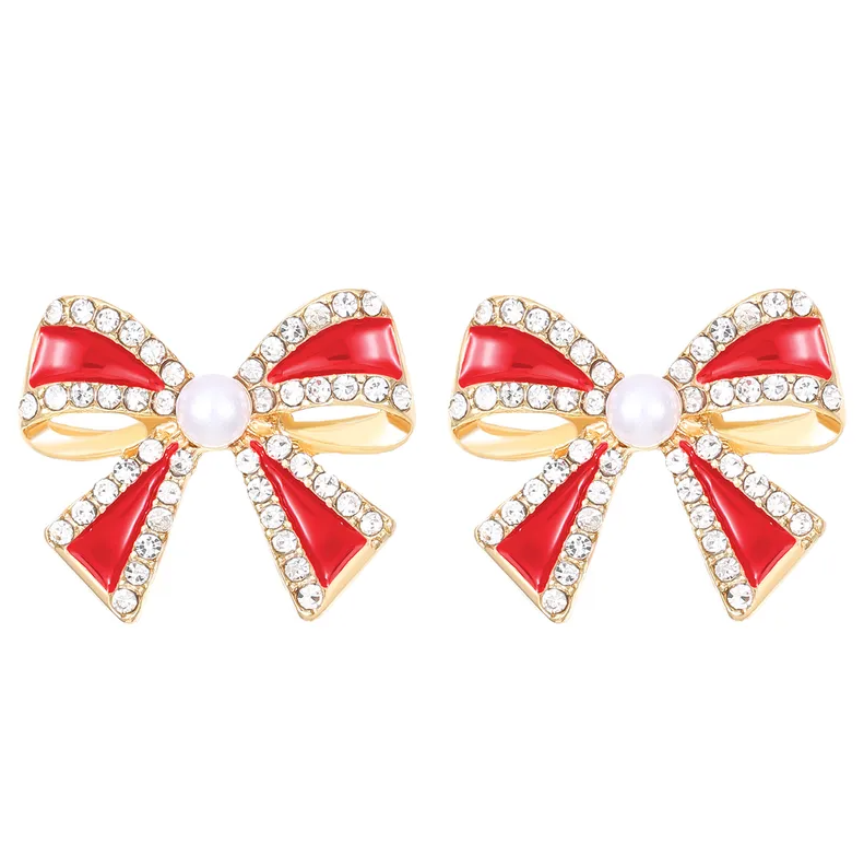Pearl & Enamel Bow Stud Earrings - Earrings - 18k Gold Plated Waterproof Jewellery - Collection 9