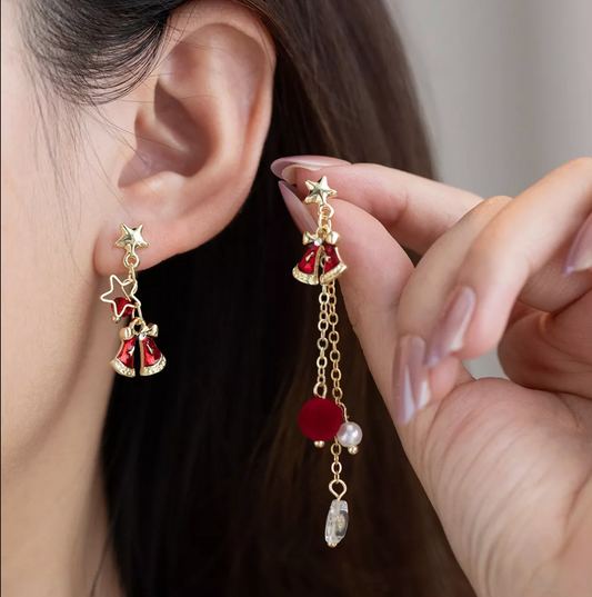 Star & Bell Asymmetric Drop Earrings - Earrings - 18k Gold Plated Waterproof Jewellery - Collection 9