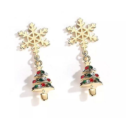 Snowflake & Crystal Tree Drop Earrings - Earrings - 18k Gold Plated Waterproof Jewellery - Collection 9