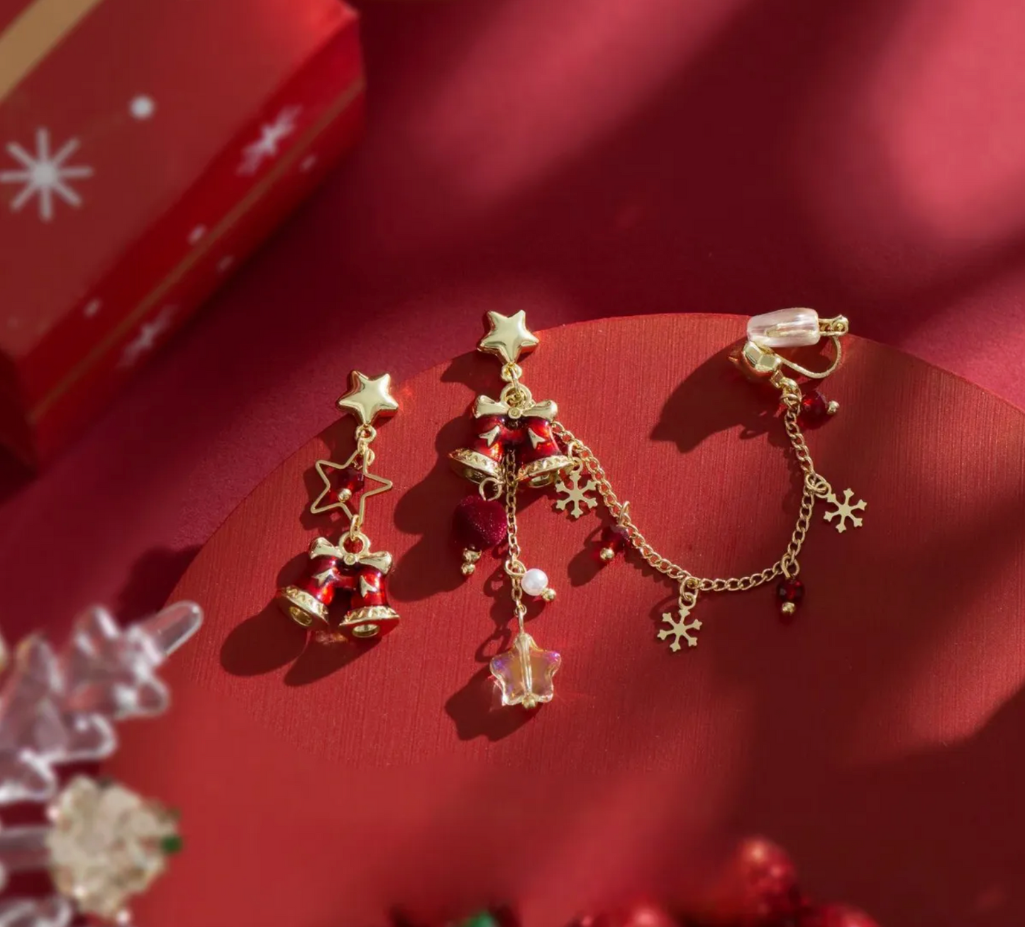 Star Bell & Snowflake Chain Ear Cuff Set - Earrings - 18k Gold Plated Waterproof Jewellery - Collection 9