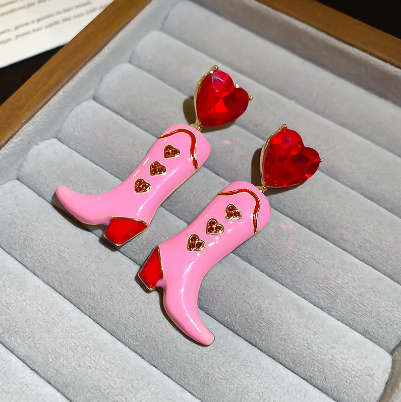 Pink Heart Boot Drop Earrings - Earrings - 18k Gold Plated Waterproof Jewellery - Collection 9
