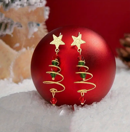 Star & Spiral Tree Drop Earrings - Earrings - 18k Gold Plated Waterproof Jewellery - Collection 9