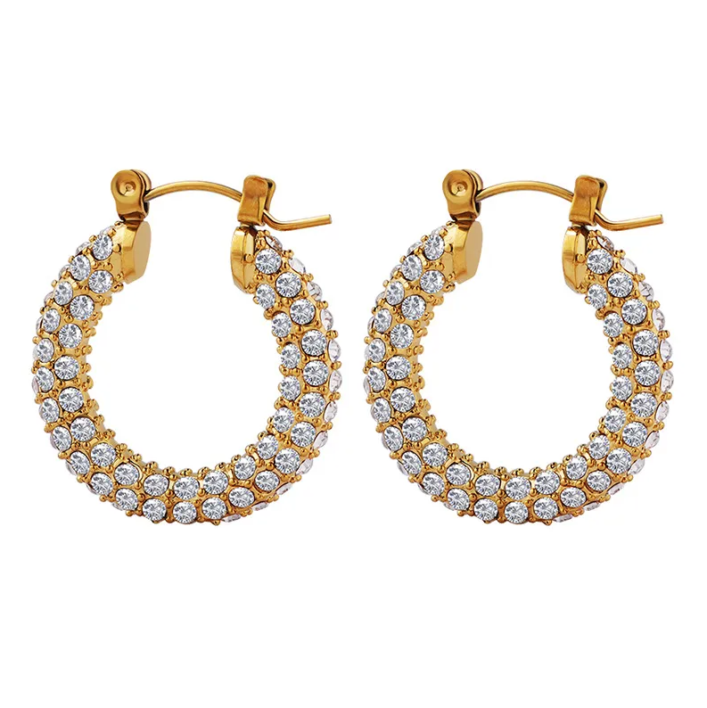 Gold Crystal Encrusted Hoop Earrings - - 18k Gold Plated Waterproof Jewellery - Collection 9