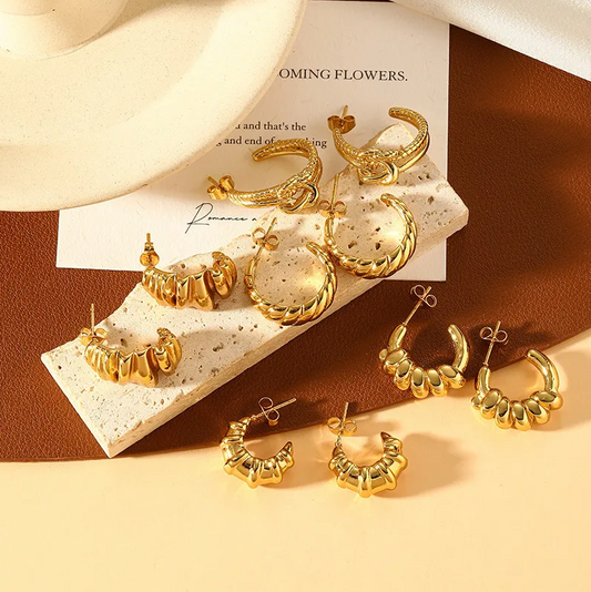 Gold Scalloped C-Hoop Earrings - - 18k Gold Plated Waterproof Jewellery - Collection 9