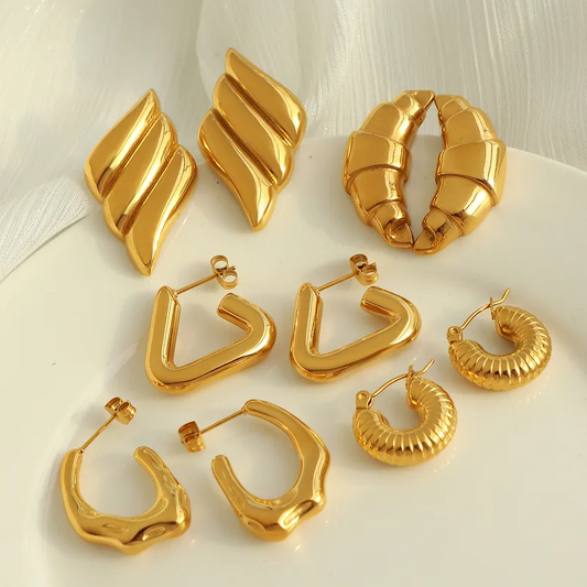 Gold Twisted Croissant Stud Earrings - - 18k Gold Plated Waterproof Jewellery - Collection 9