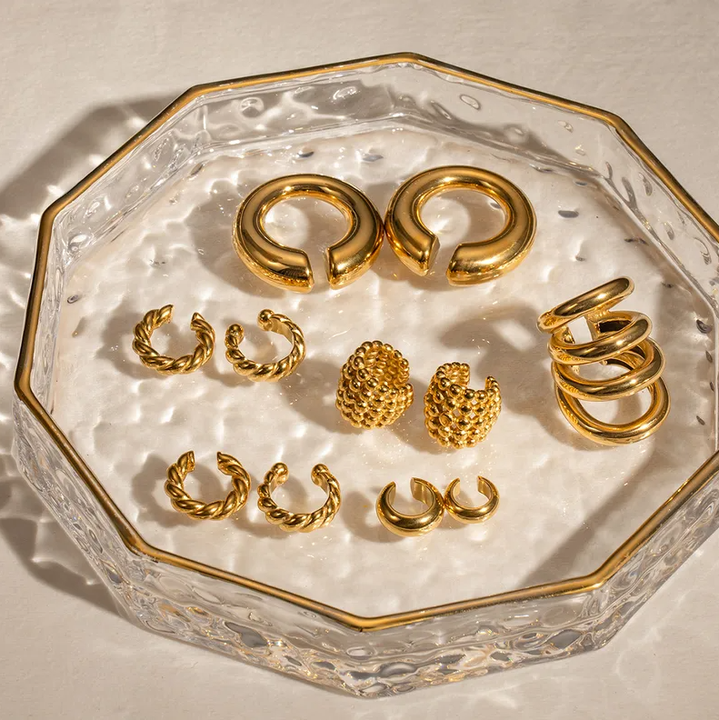 Gold Honeycomb Ear Cuffs - - 18k Gold Plated Waterproof Jewellery - Collection 9