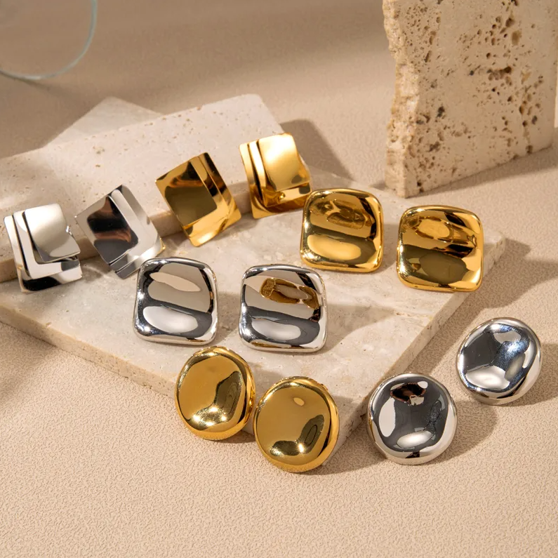 Gold Layered Square Stud Earrings - - 18k Gold Plated Waterproof Jewellery - Collection 9