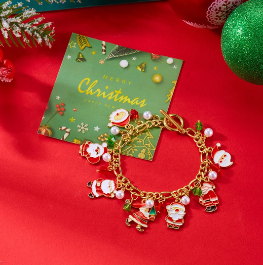 Santa Charm & Pearl Toggle Bracelet - Bracelets - 18k Gold Plated Waterproof Jewellery - Collection 9
