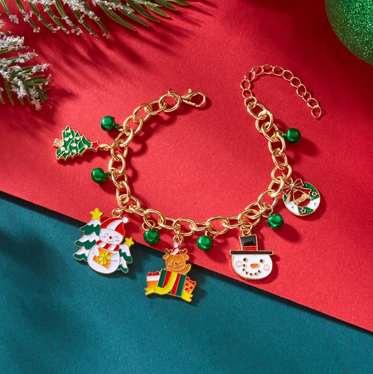 Snowman & Christmas Tree Charm Bracelet - Bracelets - 18k Gold Plated Waterproof Jewellery - Collection 9
