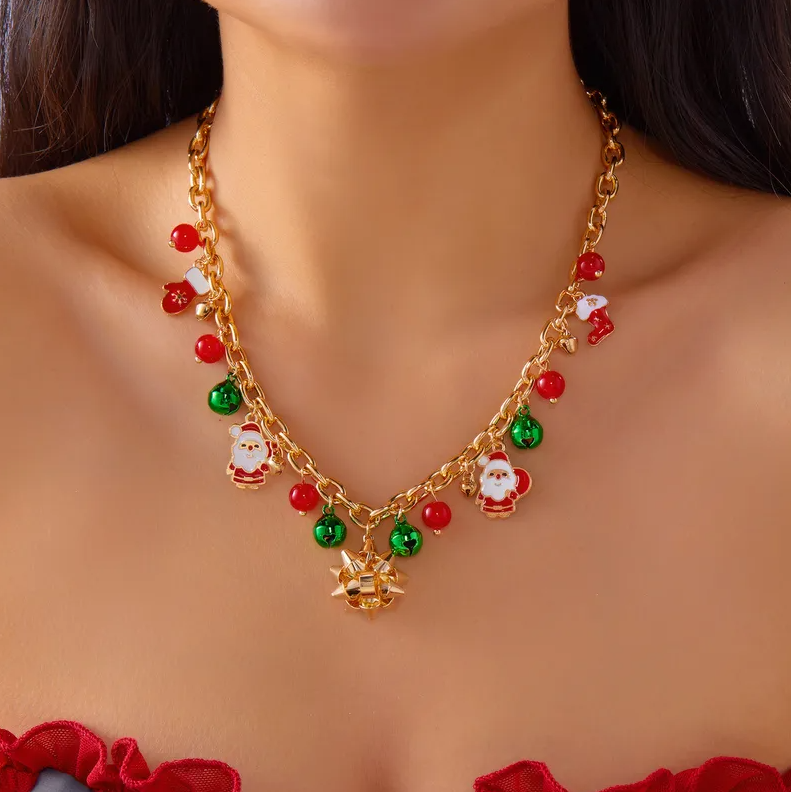 Santa & Jingle Bell Charm Necklace - Necklaces - 18k Gold Plated Waterproof Jewellery - Collection 9
