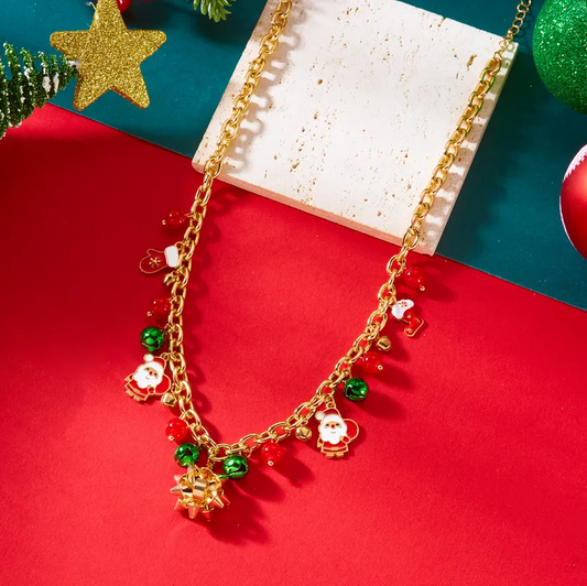 Santa & Jingle Bell Charm Necklace - Necklaces - 18k Gold Plated Waterproof Jewellery - Collection 9