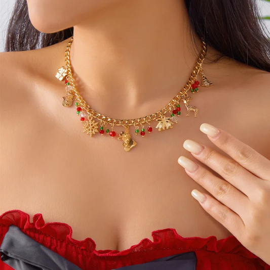 Christmas Gold Multi Charm Necklace - Necklaces - 18k Gold Plated Waterproof Jewellery - Collection 9