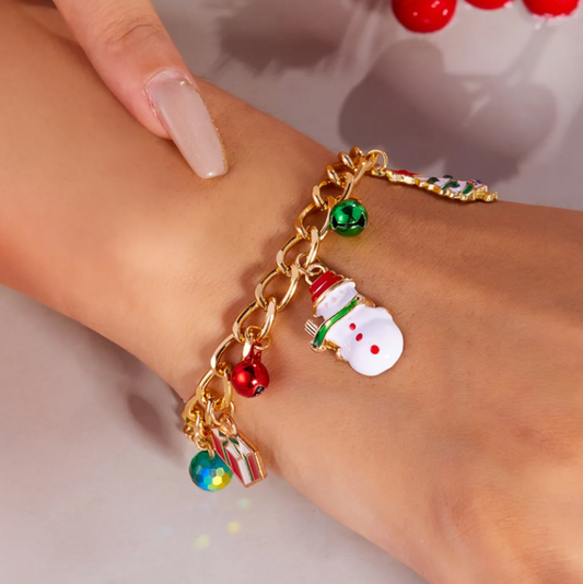 Snowman & Gift Box Charm Bracelet - Bracelets - 18k Gold Plated Waterproof Jewellery - Collection 9
