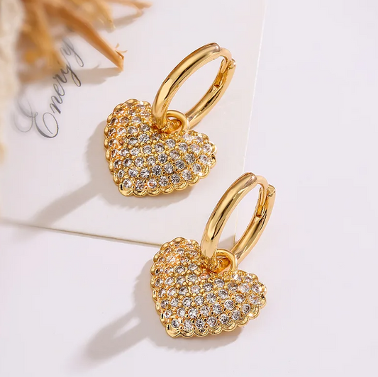 Gold Crystal Heart Hoop Earrings - Earrings - 18k Gold Plated Waterproof Jewellery - Collection 9