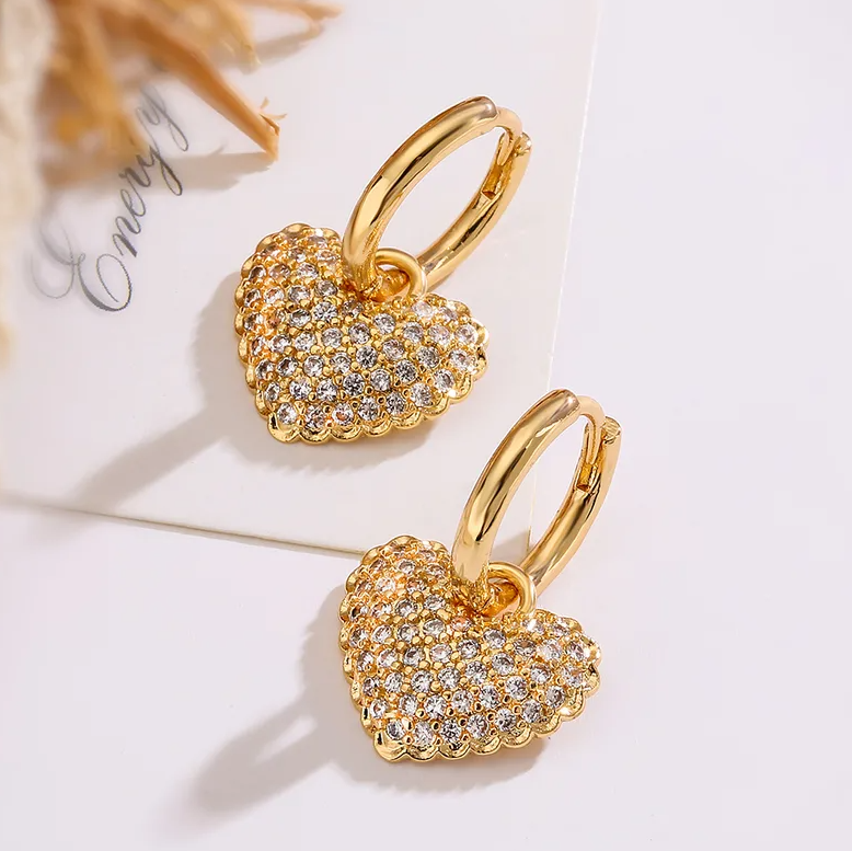 Gold Crystal Heart Hoop Earrings - Earrings - 18k Gold Plated Waterproof Jewellery - Collection 9