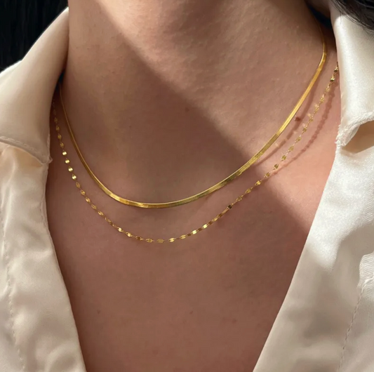 Gold Herringbone Layered Necklace - Necklace - 18k Gold Plated Waterproof Jewellery - Collection 9