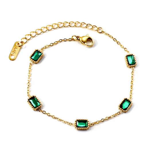 Gold Emerald Station Bracelet - Bracelet - 18k Gold Plated Waterproof Jewellery - Collection 9