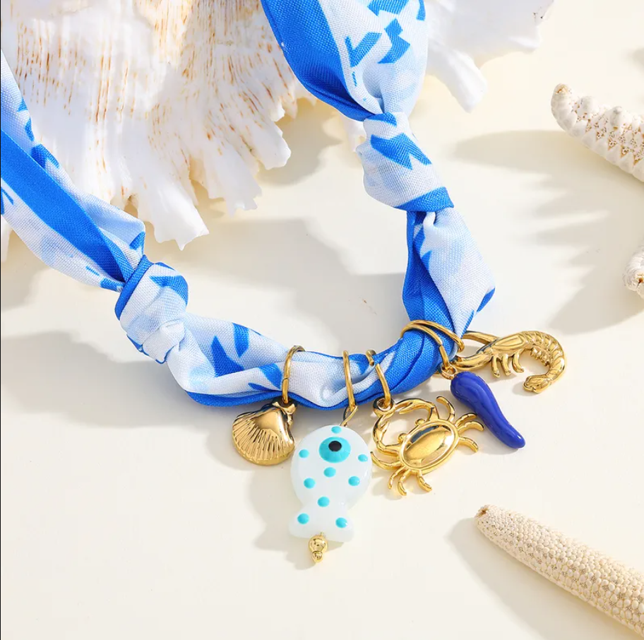 Blue Ocean Charm Scarf Necklace - Jewelry - 18k Gold Plated Waterproof Jewellery - Collection 9