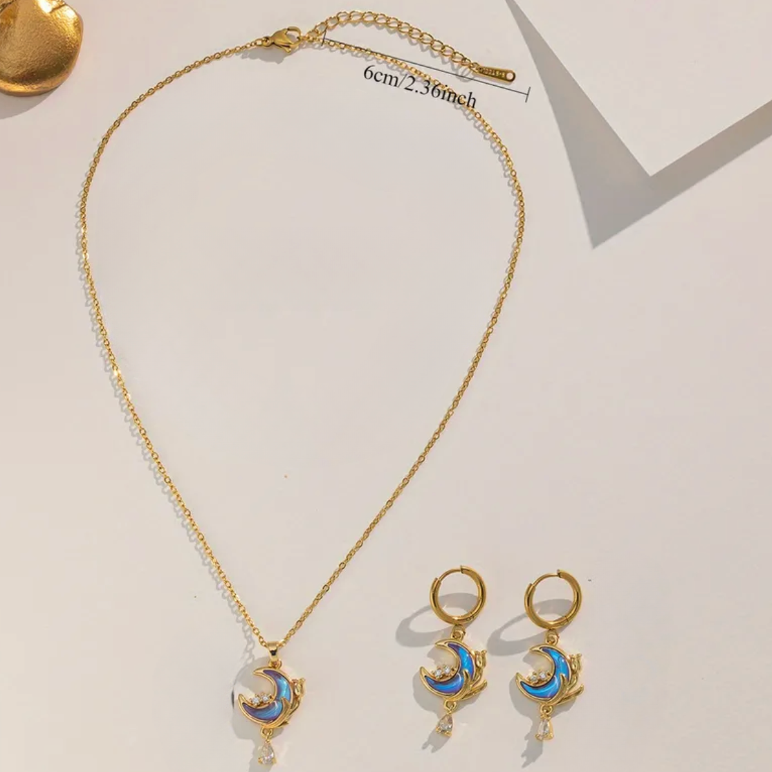 Gold Pink Moon Crystal Jewellery Set - Jewellery Set - 18k Gold Plated Waterproof Jewellery - Collection 9