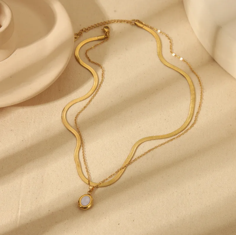 Gold White Pearl Pendant Necklace - Jewelry - 18k Gold Plated Waterproof Jewellery - Collection 9