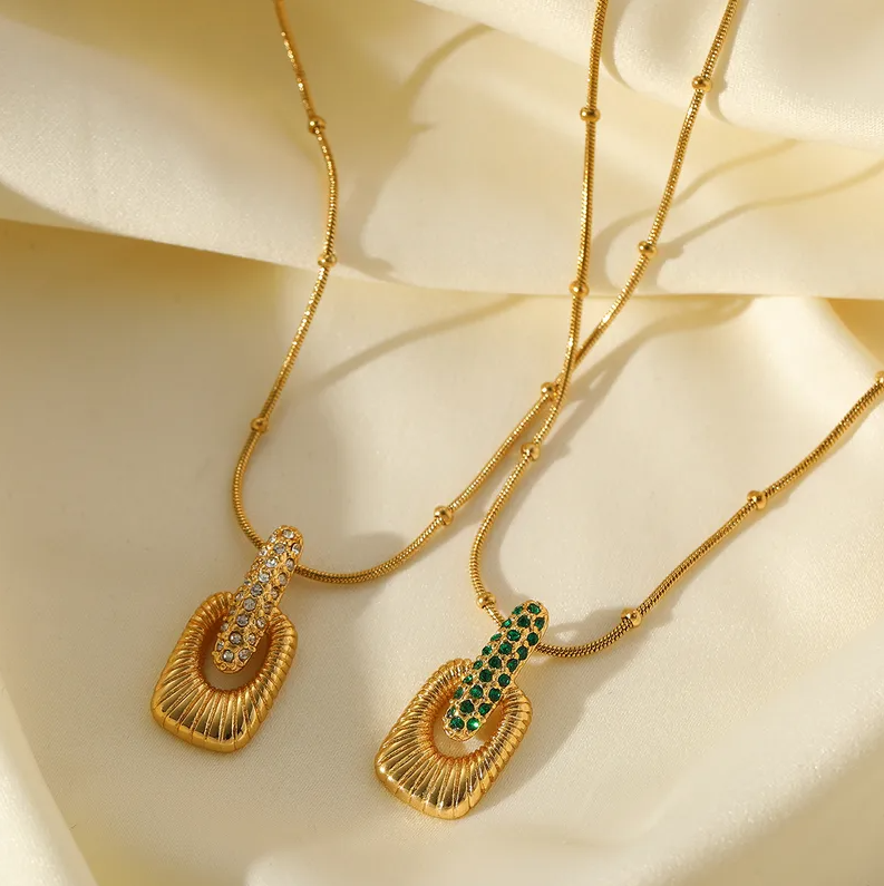 Crystal Pendant Gold Necklace - Jewelry - 18k Gold Plated Waterproof Jewellery - Collection 9