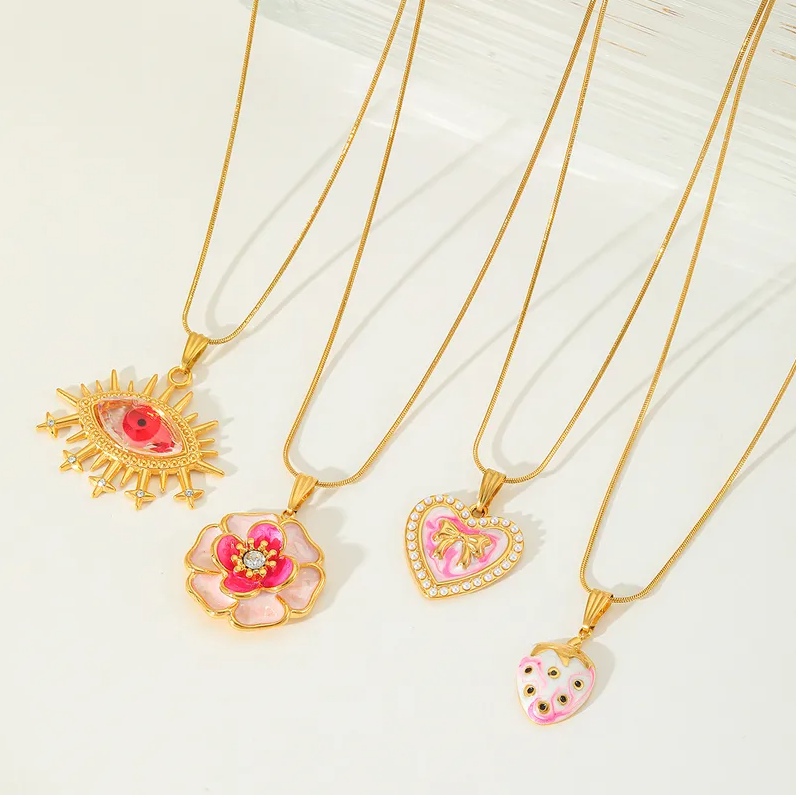 Pink Evil Eye Pendant Necklace - Jewelry - 18k Gold Plated Waterproof Jewellery - Collection 9