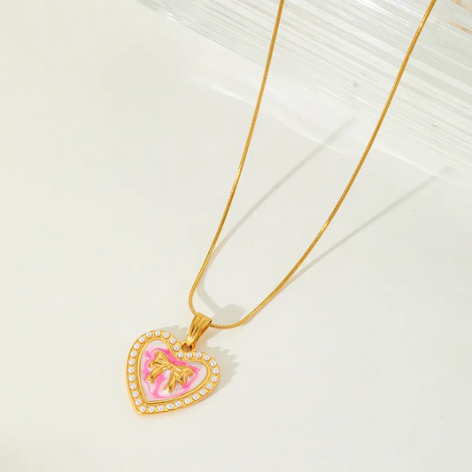 Pink Heart Pendant Necklace - Jewelry - 18k Gold Plated Waterproof Jewellery - Collection 9