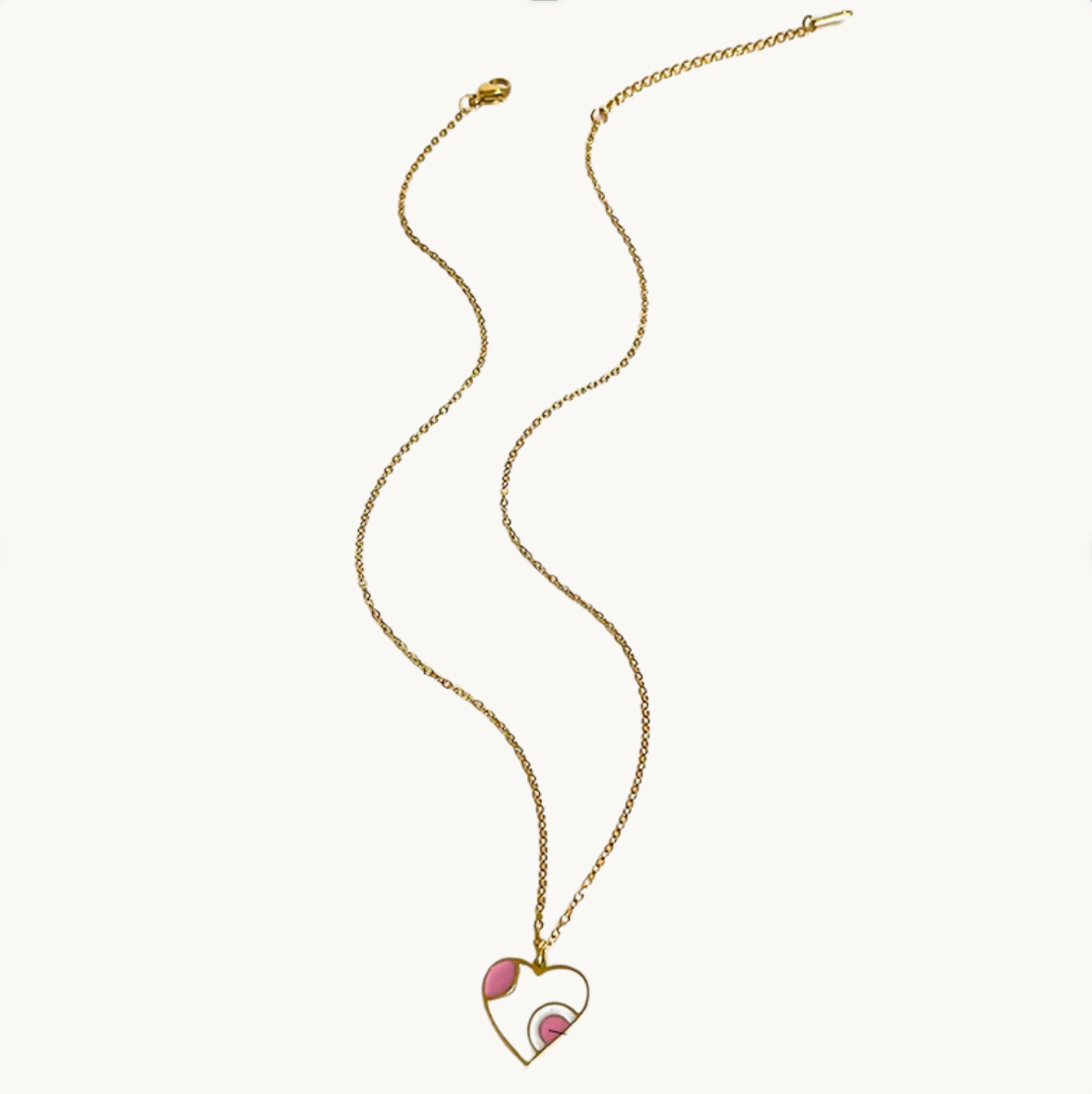 Gold Pink and White Heart Necklace - Jewelry - 18k Gold Plated Waterproof Jewellery - Collection 9
