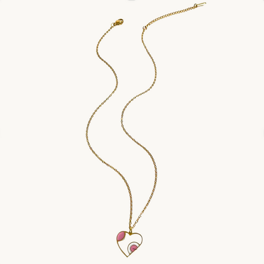 Gold Pink and White Heart Necklace - Jewelry - 18k Gold Plated Waterproof Jewellery - Collection 9