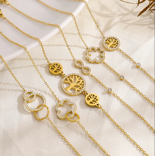 Gold Flower Chain Bracelet - Jewelry - 18k Gold Plated Waterproof Jewellery - Collection 9