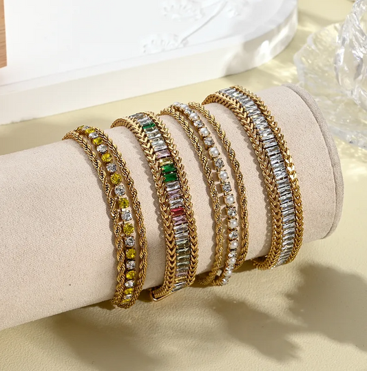 Gold Crystal Chain Bracelet - Jewelry - 18k Gold Plated Waterproof Jewellery - Collection 9