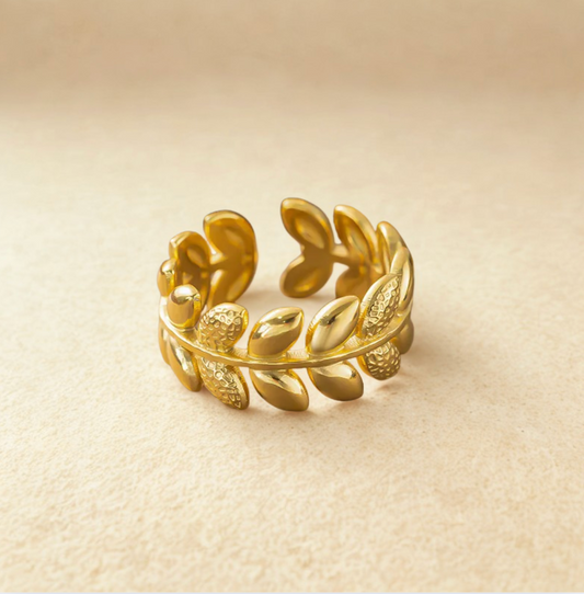 Gold Leaf Design Ring - Jewelry - 18k Gold Plated Waterproof Jewellery - Collection 9