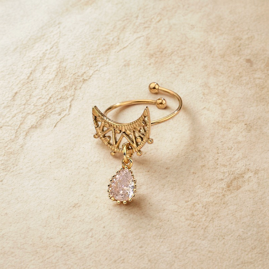 Gold Crystal Teardrop Charm Ring - Jewelry - 18k Gold Plated Waterproof Jewellery - Collection 9