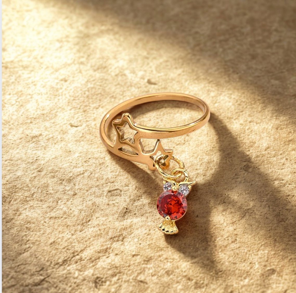 Gold Star Red Crystal Charm Ring - Jewelry - 18k Gold Plated Waterproof Jewellery - Collection 9