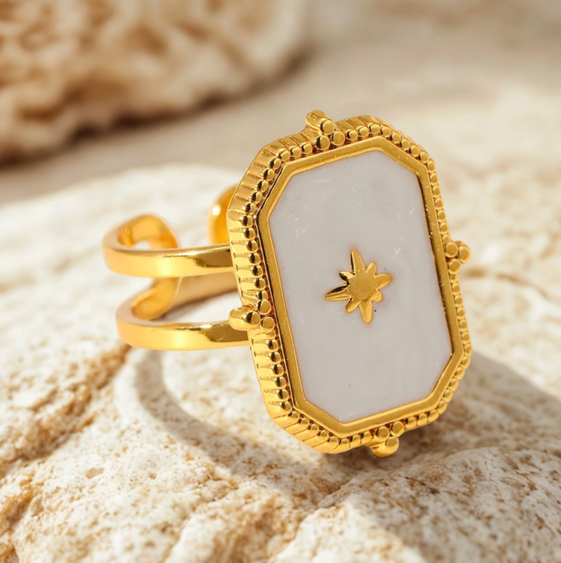 Octagonal Star Ring - Jewelry - 18k Gold Plated Waterproof Jewellery - Collection 9