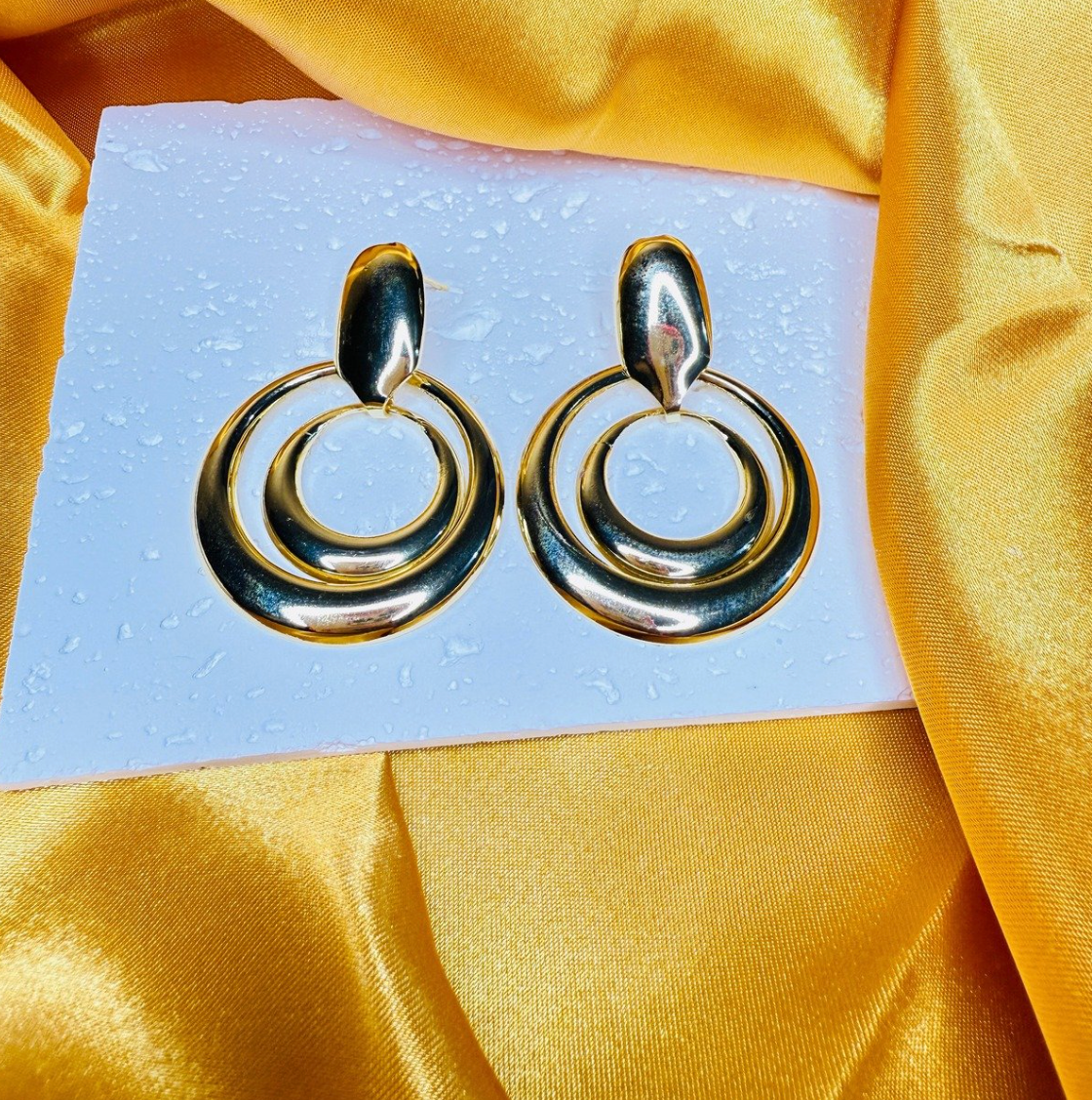 Gold Circular Drop Earrings - Jewelry - 18k Gold Plated Waterproof Jewellery - Collection 9