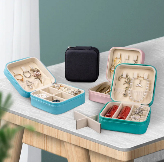 Dark Brown PU Zipper Square Luxury Travel Jewellery Box - Jewellery Boxes - 18k Gold Plated Waterproof Jewellery - Collection 9