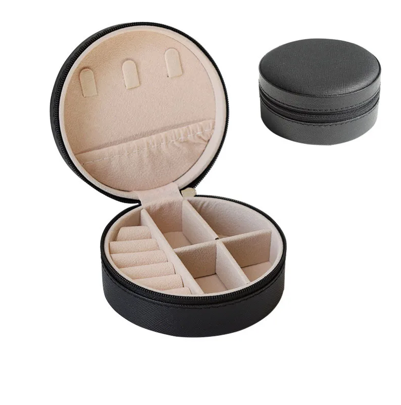 Black Cross Pattern Round Luxury Travel Jewellery Box - Jewellery Boxes - 18k Gold Plated Waterproof Jewellery - Collection 9