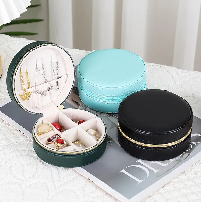 Black Cross Pattern Round Luxury Travel Jewellery Box - Jewellery Boxes - 18k Gold Plated Waterproof Jewellery - Collection 9