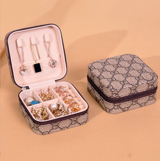 Brown Designer Cross Pattern Luxury Travel Jewellery Box - Jewellery Boxes - 18k Gold Plated Waterproof Jewellery - Collection 9