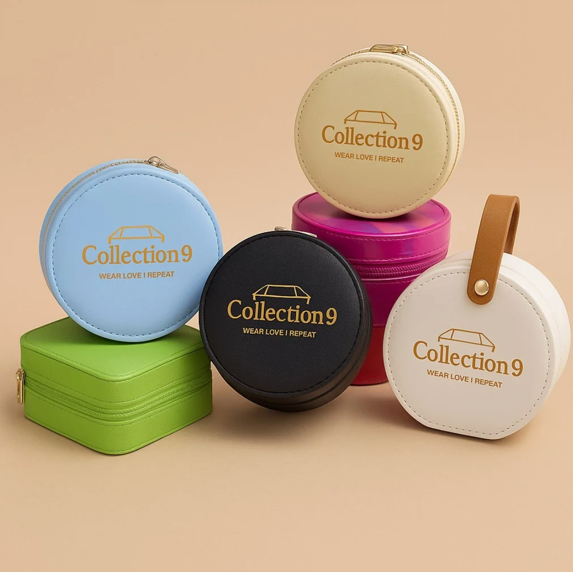 White Cross Pattern Round Luxury Travel Jewellery Box - - 18k Gold Plated Waterproof Jewellery - Collection 9